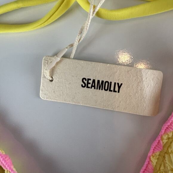 Seamolly Yellow Pink Trim Textured Size XS Bathing Suit Bikini Contrast Whip - Picture 6 of 14